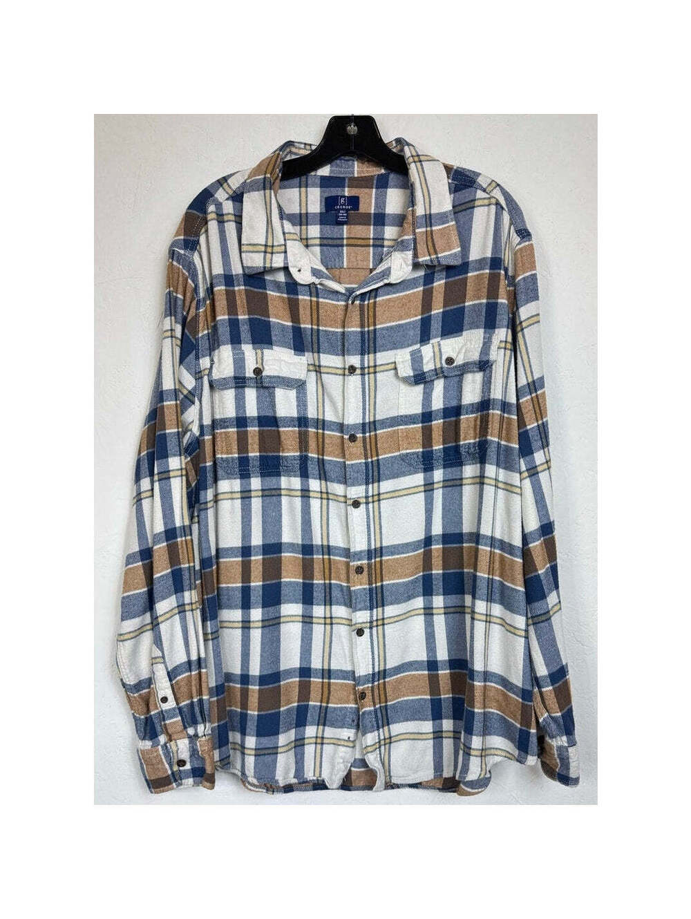 George White Plaid Long Sleeve Button Up Shirt Men's 3XL Tall